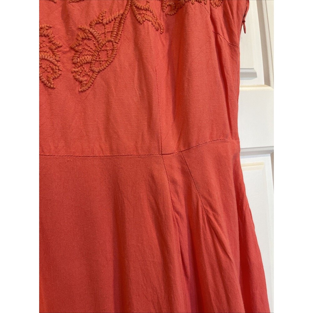Isaac Micah LIVE! Midi A-line Dress, Size 8, Linen, Embroidery, Peach Pink - Picture 6 of 14